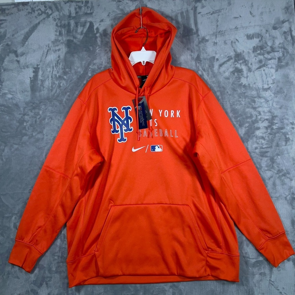 Nike New York Mets Orange Hoodie Mens 3XL New Pullover Sweatshirt Dri Fit